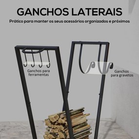 Suporte para Lenha em Metal com Rodas – 79x30x81 cm | Capacidade de 50