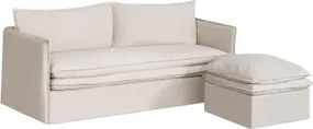 Conjunto De Sala Com Sofá De 3 Lugares E Puff Em Linho E Algodão Grace Tecido Beige - Sklum