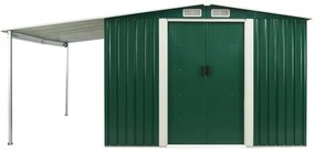Abrigo de jardim com portas de correr 386x312x178 cm aço verde