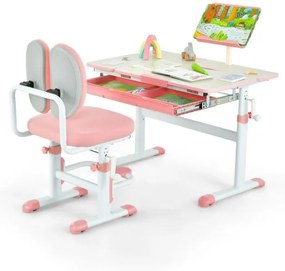 Conjunto de secretária e cadeira para crianças Mesa de estudo ajustável em altura com cadeira ergonómica Rosa