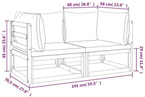 Sofás canto 2 pcs acácia maciça c/ almofadões cinza-acastanhado