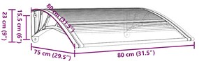 Toldo para porta 80x75 cm policarbonato cinzento e transparente