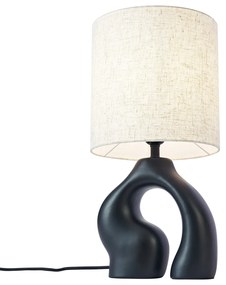 Candeeiro de Mesa Japandi Preto com Abajur de Linho - Dahlia Japandi