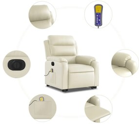 Poltrona reclinável elevatória elétrica couro artificial creme