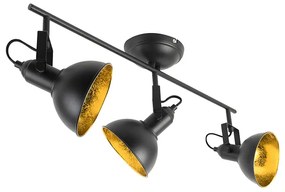 Barra de focos industrial preto/ouro 3-luzes - TOMMY Industrial