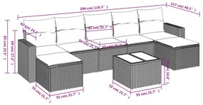 8 pcs conjunto sofás de jardim c/ almofadões vime PE castanho