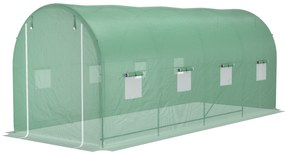 Outsunny Estufa tipo Túnel 500x200x205 cm Estufa de Jardim com Porta Enrolável e 8 Janelas Cobertura de PE 140 g/m² Verde | Aosom Portugal