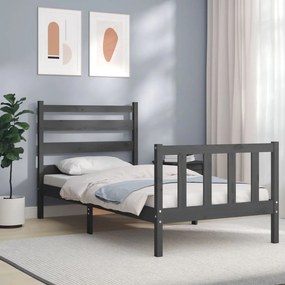 Estrutura de cama com cabeceira 100x200cm madeira maciça preto