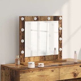 vidaXL Espelho de vaidade com luzes de LED Madeira Antiga 60x55x18 cm