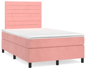 Cama boxspring com colchão 120x200 cm veludo rosa