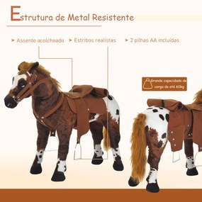 Cavalo de Brinquedo para Crianças acima de 3 Anos com Sons Realistas 85x28x60 cm Castanho