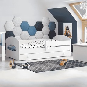 Cama infantil branca Luk polícia 140x70 com gaveta - colchão e estrado incluído