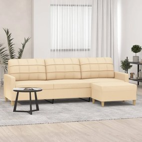 vidaXL Sofá de 3 lugares com apoio de pés 210 cm tecido cor creme