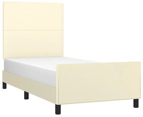 Estrutura de cama c/ cabeceira couro artificial 90x200 cm creme