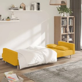 Sofá-cama 2 lugares com duas almofadas tecido amarelo