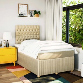 Cama boxspring com colchão 120x190 cm tecido cor creme