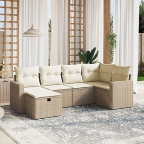 6 pcs conjunto de sofás p/ jardim com almofadões vime PE bege