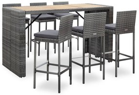 vidaXL 7 pcs conjunto bar exterior com almofadões vime PE cinzento