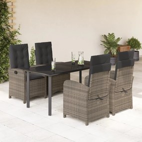 5 pcs conjunto de jantar p/ jardim c/ almofadões vime PE cinza