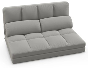 Sofá-cama chão dobrável de 2 lugares 72 x 102 x 54 cm com encosto ajustável em 6 posições, capa de veludo e 2 almofadas para quarto Cinza claro