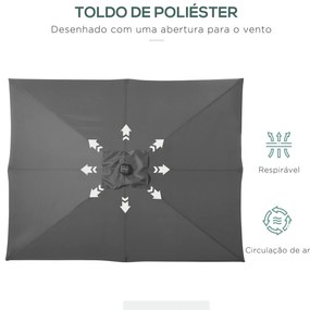 Chapéu de Sol com Luzes LED 268x205x248 cm Chapéu de Sol de Jardim Inc