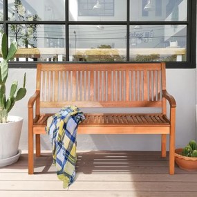 Banco jardim de madeira para 2 pessoas com encosto curvo e braços largos para Pátio Varanda Piscina 126 x 63 x 91 cm Castanho