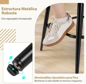 Conjunto de 2 bancos giratórios com encosto e braços curvos com pernas de metal e apoio para os pés 63 x 54 x 100 cm Cinzento