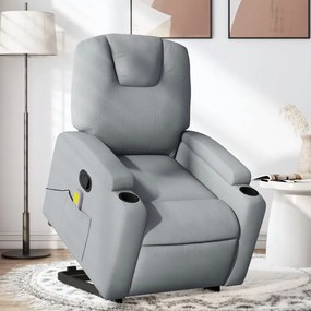 vidaXL Poltrona reclinável massagens tecido cinzento-claro