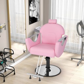 Cadeira de cabeleireiro ajustável em altura com apoio para a cabeça e bomba hidráulica, cadeira de salão giratória 360° em rosa
