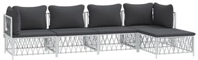 5 pcs conjunto lounge de jardim com almofadões aço branco