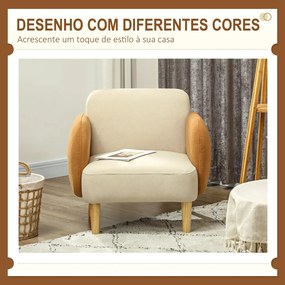 Poltrona Fluffy - Veludo Bege e Ocre - Madeira de Borracha - 72x87x82