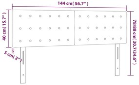 Cabeceira de cama c/ luzes LED veludo 144x5x78/88 cm rosa