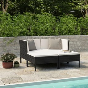 vidaXL 4 pcs conjunto lounge de jardim c/ almofadões vime PE preto