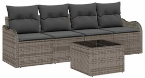 Sofá de Jardim 5 Peças com Almofadas Cinza em Poly Rattan
