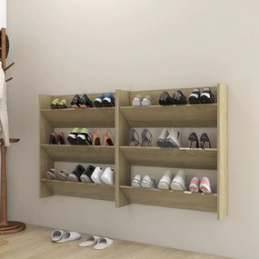 Sapateiras de parede 2 pcs 80x18x90 cm contrap. carvalho sonoma