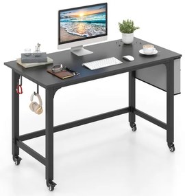 Mesa de computador móvel de 120 cm com bolsa de armazenamento e 2 ganchos para fones de ouvido - Natural