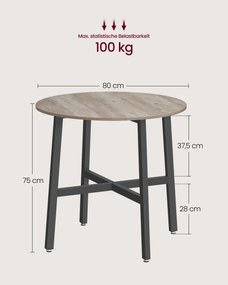 Mesa jantar de cozinha, sala redonda 80 x 75 cm Greige-preta