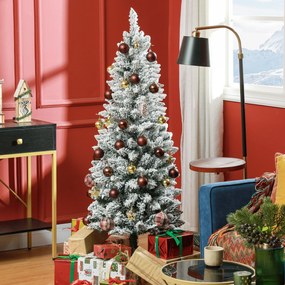 Árvore de Natal Artificial Coberta de Neve 150 cm com 317 Ramos e Suporte de Metal Árvore Natalícia para Sala Interior Verde