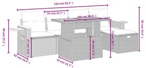 6 pcs conjunto sofás de jardim com almofadões vime cinzento