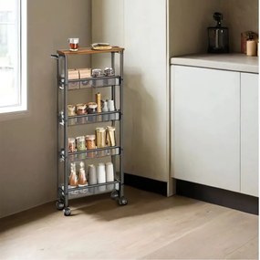 Carrinho de cozinha estreito com rodas e 5 prateleiras 13 x 45,4 x 99,6 cm preto + castanho vintage