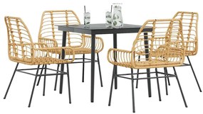 vidaXL Conjunto jantar jardim 5 peças vidro vime PE castanho