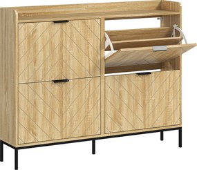 HOMCOM Sapateira Estreita com 4 Portas Sapateira para Entrada com Prateleiras Ajustáveis para 16 Pares de Sapatos 120x23,5x95,5 cm Madeira | Aosom Portugal