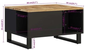 Mesa de centro 60x50x35 cm madeira de mangueira maciça