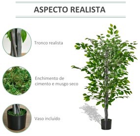 HOMCOM Planta Artificial Ficus 135 cm com Vaso 756 Folhas Planta Artif