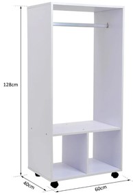 Armario Roupeiro Madeira Móvel com Trilho Estantes Organizador 60x40x128cm Branco