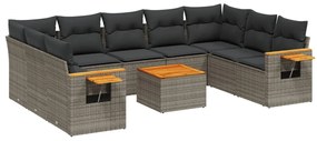 10 pcs conjunto sofás de jardim c/ almofadões vime PE cinzento