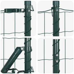 Cerca Euro com 7 postes, 1,2 x 10 m, em aço galvanizado verde