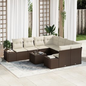 Conjunto de Sofás de Jardim de 9 Peças com Almofadas Castanho Rattan P