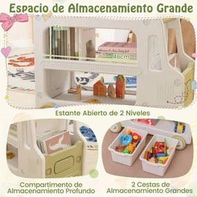 Armário de armazenamento para crianças em forma de carro 2 em 1 com moldura branco