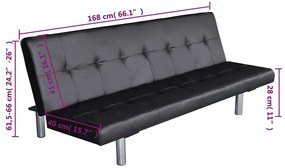 Sofa-cama ajustável com 2 almofadas couro artificial preto